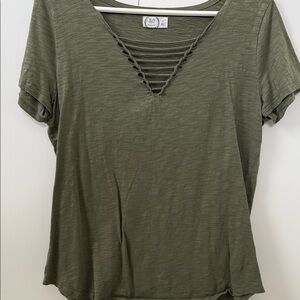 Maurice’s Olive Short Sleeve Top with V-Neck
